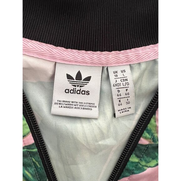 Adidas Womens Tropical Leaf Farm Rio Print Pink & Green Track Jacket Size L - Picture 4 of 10
